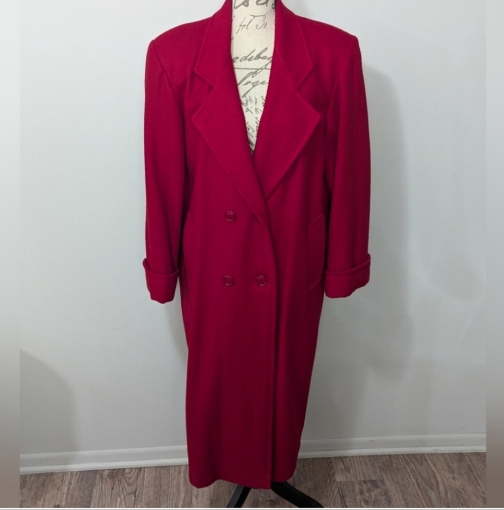 Women's Vintage Wool Trench Coat Size Large Red Designer USA
